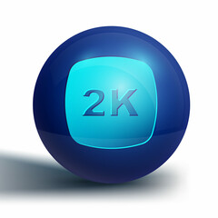 Blue 2k Ultra HD icon isolated on white background. Blue circle button. Vector