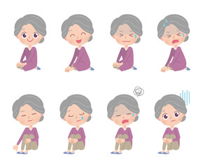 高齢者女性　座る　イラストセット