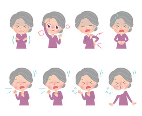 高齢者女性　体調不良　イラストセット