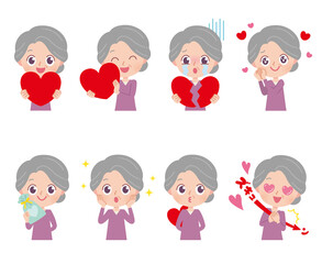 高齢者女性　愛情　イラストセット