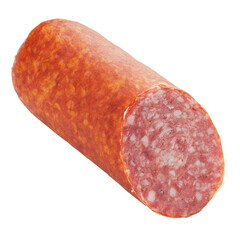 Salami smoked sausage, isolated on white background.