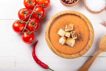 Spicy Homemade Gazpacho Soup Ready to Eat.