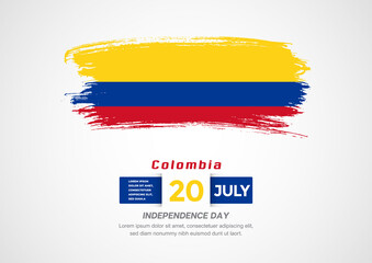 Happy Independence Day of Colombia. Abstract country flag on hand drawn brush stroke vector patriotic background