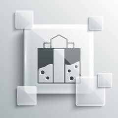 Grey Mine entrance icon isolated on grey background. Square glass panels. Vector