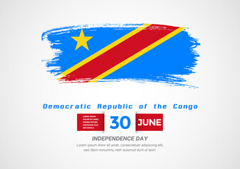 Happy Independence Day of Democratic Republic of the Congo. Abstract country flag on hand drawn brush stroke vector patriotic background
