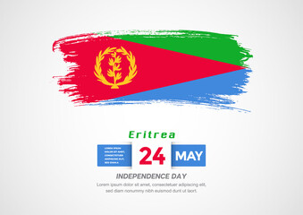 Happy Independence Day of Eritrea. Abstract country flag on hand drawn brush stroke vector patriotic background