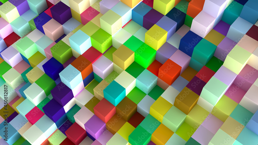 Poster volumetric colored cubes at different levels as a background and design