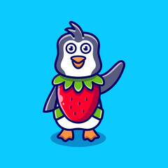 cute penguin wear costume strawberry