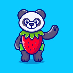 cute panda wear costume strawberry