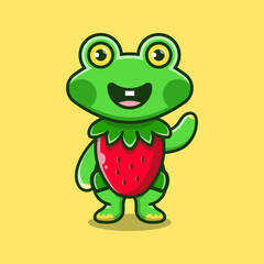 cute frog wear costume strawberry