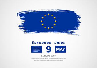 Happy Europe Day of European Union. Abstract country flag on hand drawn brush stroke vector patriotic background