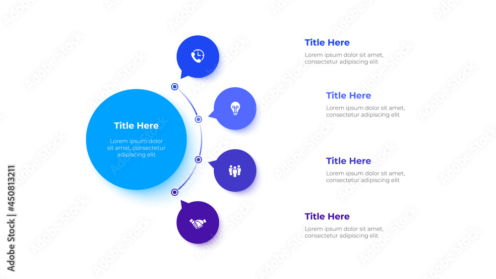 Poster flow chart infographic business template. central circle with four circles around it. vector info gr