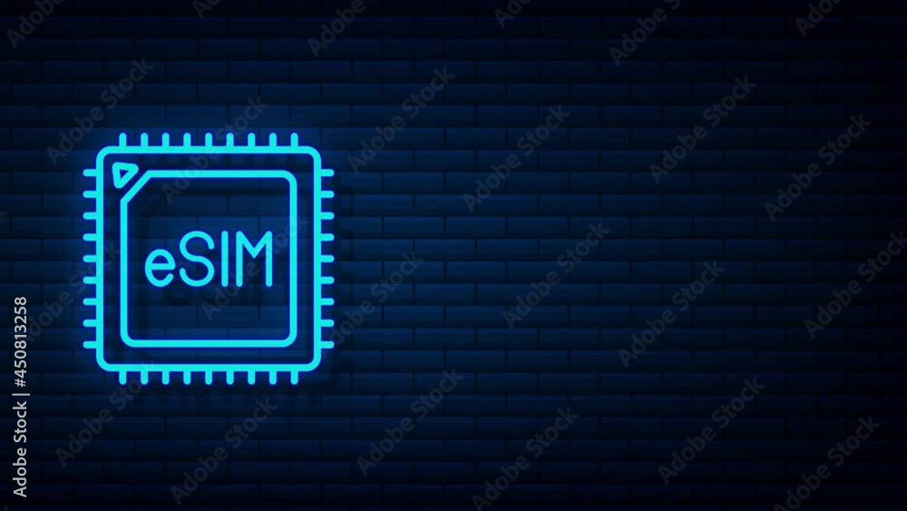 Poster esim embedded sim card icon symbol concept. new chip mobile cellular communication technology. motio