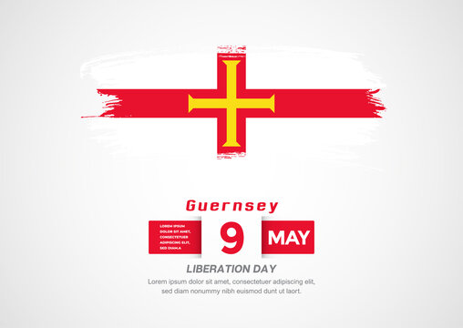 Happy Liberation Day of Guernsey. Abstract country flag on hand drawn brush stroke vector patriotic background