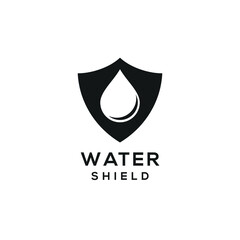 Water dropping with shield logo design vector in black and white color simple modern minimalist for business company or industry