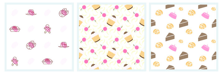 sweet desserts pattern transparent on a white background