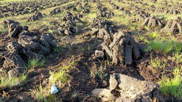 Peat piled on a peat bog in County Donegal - Ireland