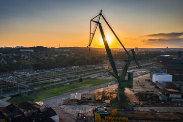 Shipyard Crane in Gdansk at sunset. Poland