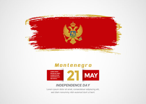 Happy Independence Day of Montenegro. Abstract country flag on hand drawn brush stroke vector patriotic background