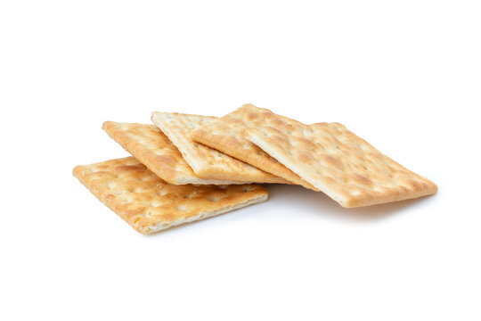 Close up healthy whole wheat cracker Stacked on white background for Used to be an element of the image
