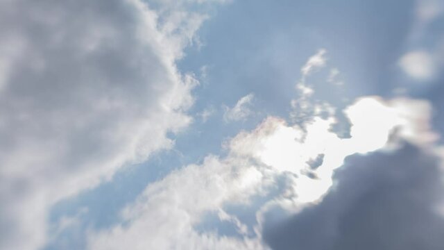 A timelapse of clouds, the sun breaking through the clouds. Taken on the "lens baby" with the effect titl shift