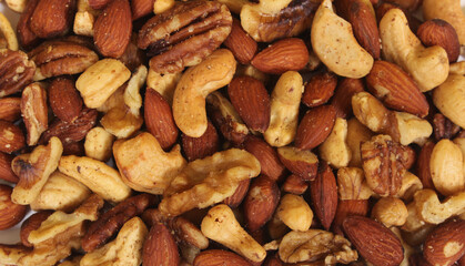 Organic Almonds Walnuts and Cashews Mixed Nuts Closeup