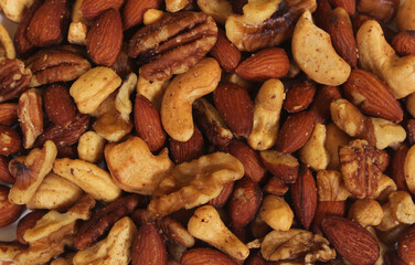 Organic Almonds Walnuts and Cashews Mixed Nuts Closeup