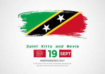 Happy Independence Day of Saint Kitts and Nevis. Abstract country flag on hand drawn brush stroke vector patriotic background