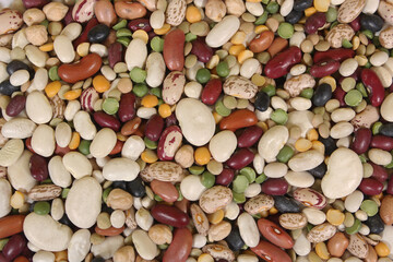 Mix of Dried Beans on Wooden Background