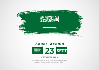 Happy National Day of Saudi Arabia. Abstract country flag on hand drawn brush stroke vector patriotic background