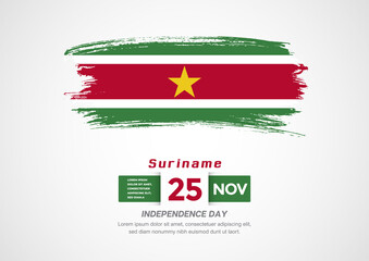 Happy Independence Day of Suriname. Abstract country flag on hand drawn brush stroke vector patriotic background