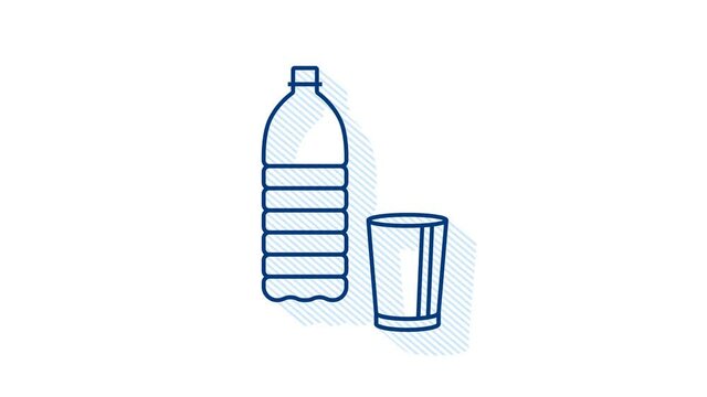 Blue water bottle line icon. Package design. Container mockup. Motion graphics.