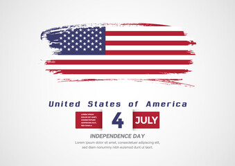 Happy Independence Day of United States of America. Abstract country flag on hand drawn brush stroke vector patriotic background