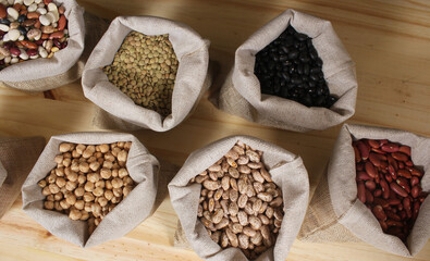 Burlap Bags of Mixed Beans in Organic Market