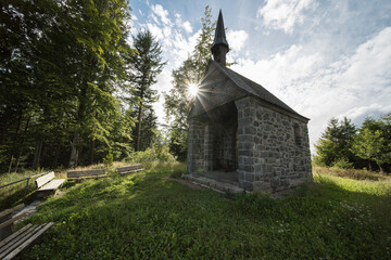 beautiful little chapel in southern germany on a mountain.