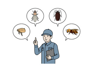 害虫について説明する害虫駆除業者の男性　イラスト素材