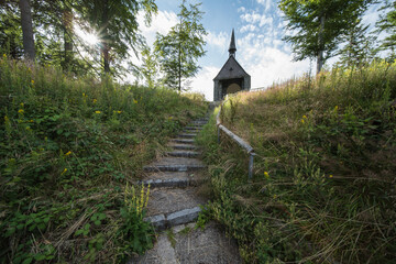 beautiful little chapel in southern germany on a mountain.