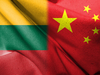Close up of the Chinese flag. Lithuania flag, 3d illustration 