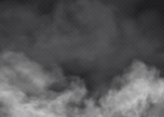 Transparent special effect stands out with fog or smoke. White cloud vector, fog or smog.