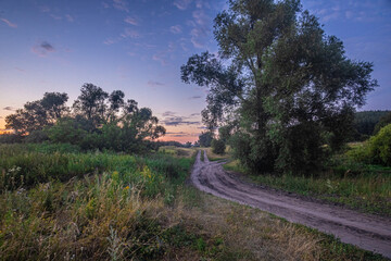 landscape of a rural road at dawn