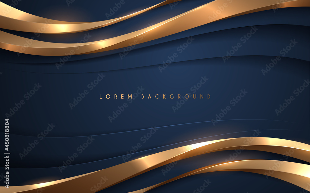 Wall mural Abstract blue and gold waved shapes background