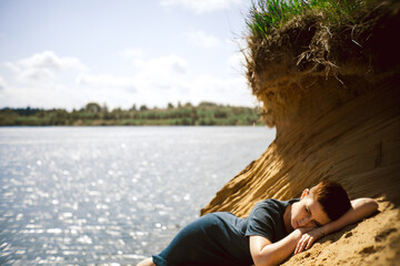 short hair girl on the sand