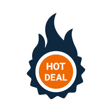 Hot, deal icon. Simple color vector.