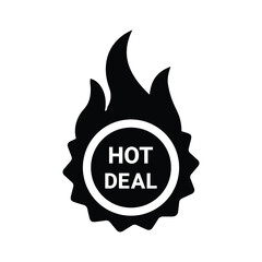 Hot, deal icon. Black vector graphics.
