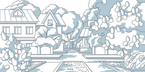 Obraz premium Vector linear grey and white cityscape.