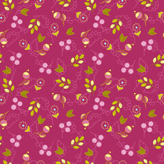 Seamless floral pattern. Flowers and leaves, folk style for textile, wallpaper and wrapping