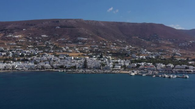 Aerial Panoramic view of Paroikia in Paros island in Greece