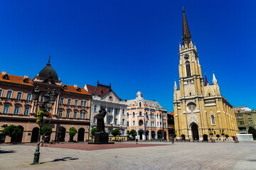 Novi Sad square and architecture street view, Vojvodina region. Serbia