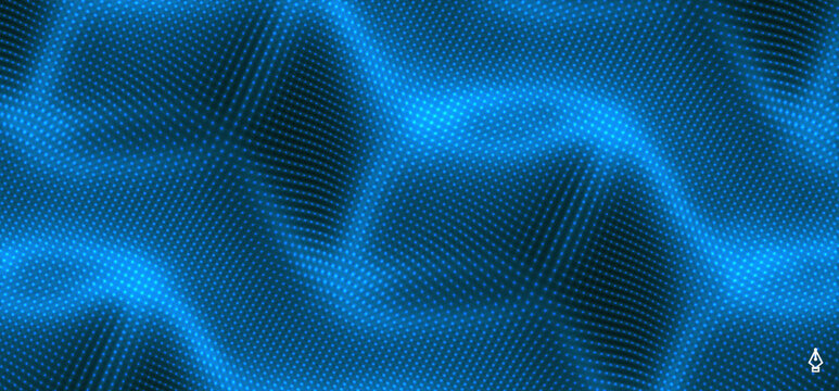 Background with convex forms. Grid surface. 3d dynamic vector illustration.