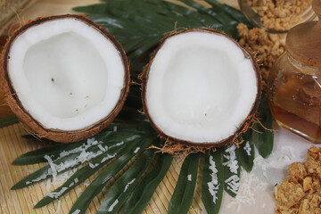 Fototapeta na wymiar Organic Coconut and Granola With Dried Pineapple and Almonds